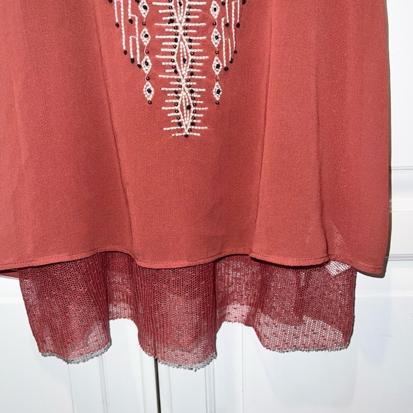 Miss Me Embroidered Boho Western Rust Camisole Tank Top Sheer Underlay Medium - Picture 8 of 10